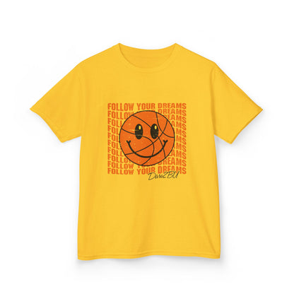 Kids Tee — 'Follow Your Dreams' Smiley Basketball Graphic