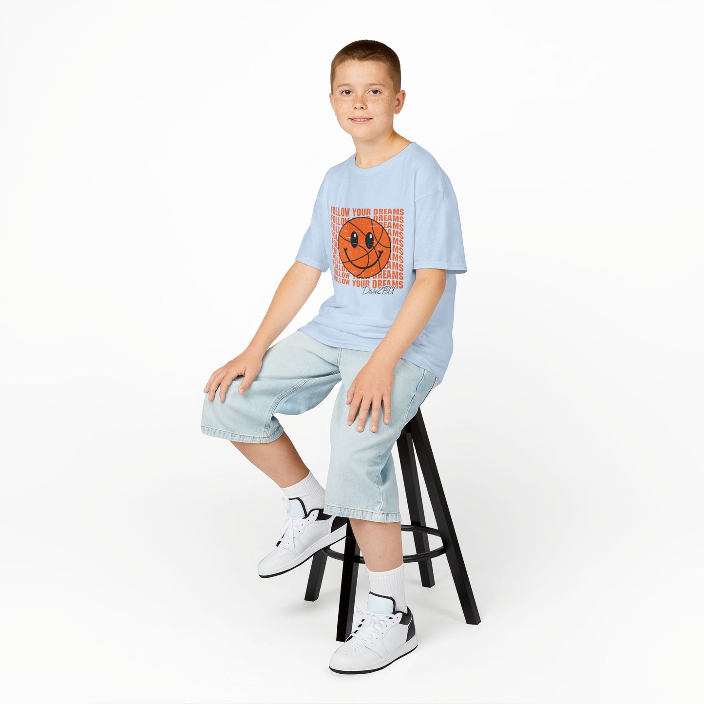 Kids Tee — 'Follow Your Dreams' Smiley Basketball Graphic