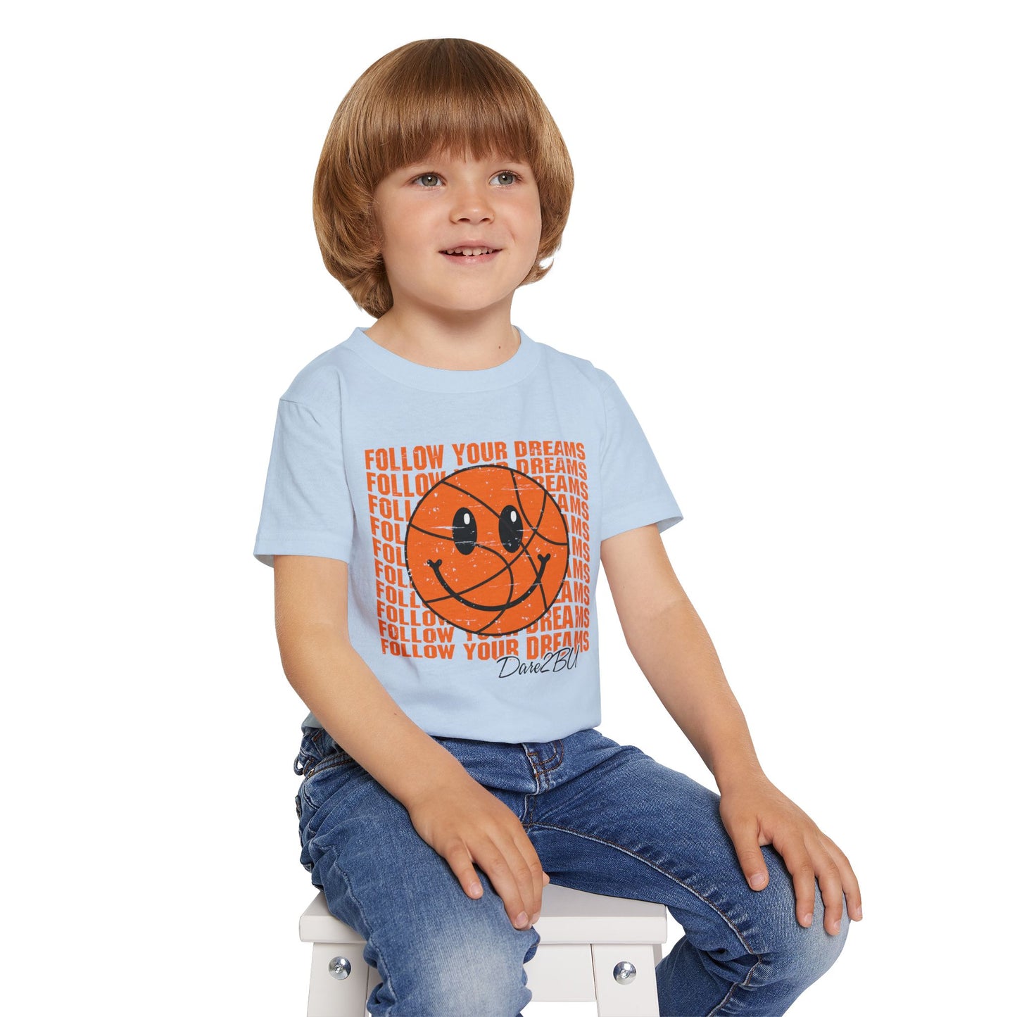 Toddler T-Shirt — 'Follow Your Dreams' Smiley Basketball Graphic