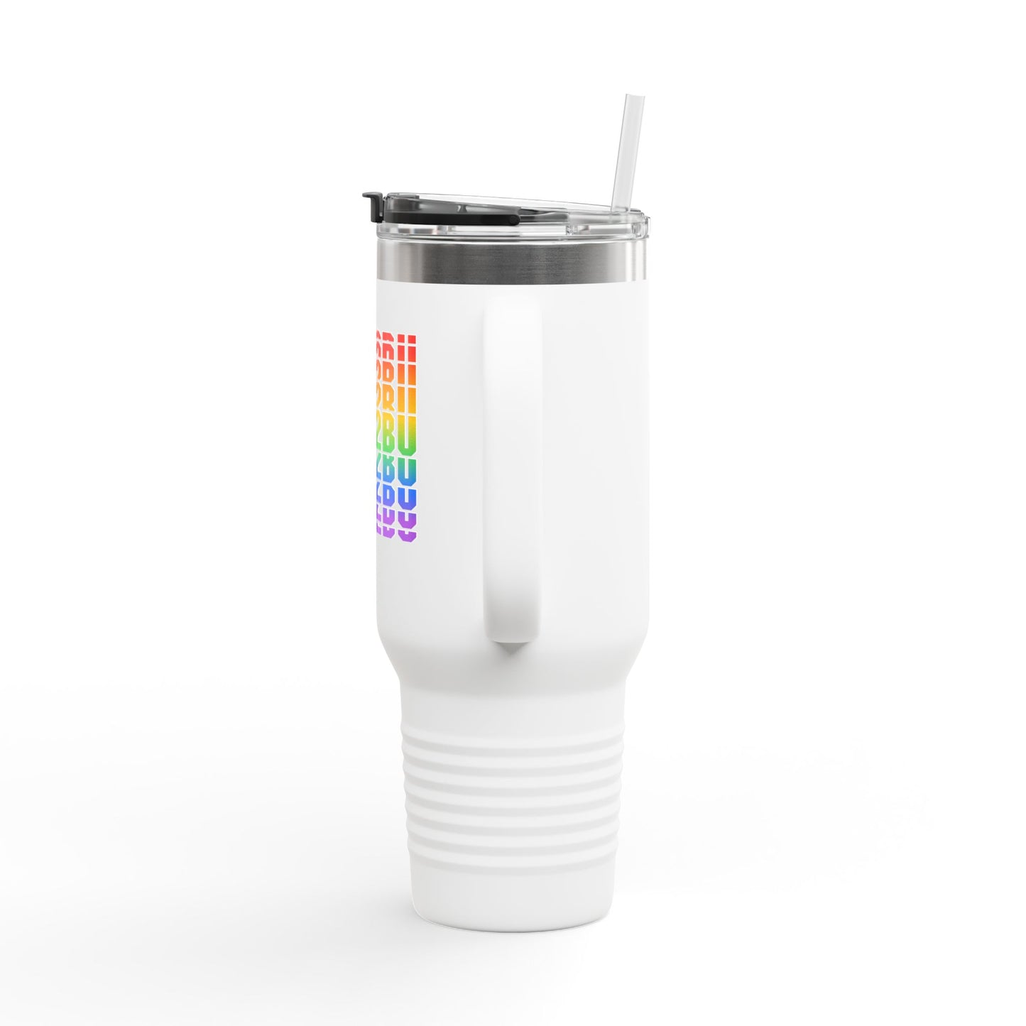 40oz Insulated Travel Mug — Rainbow "DARE2BU" Text Design