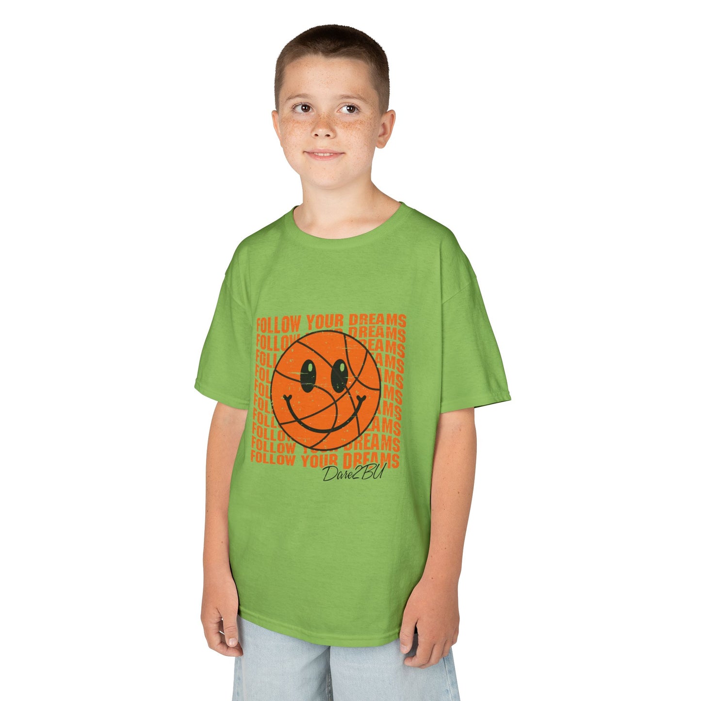 Kids Tee — 'Follow Your Dreams' Smiley Basketball Graphic