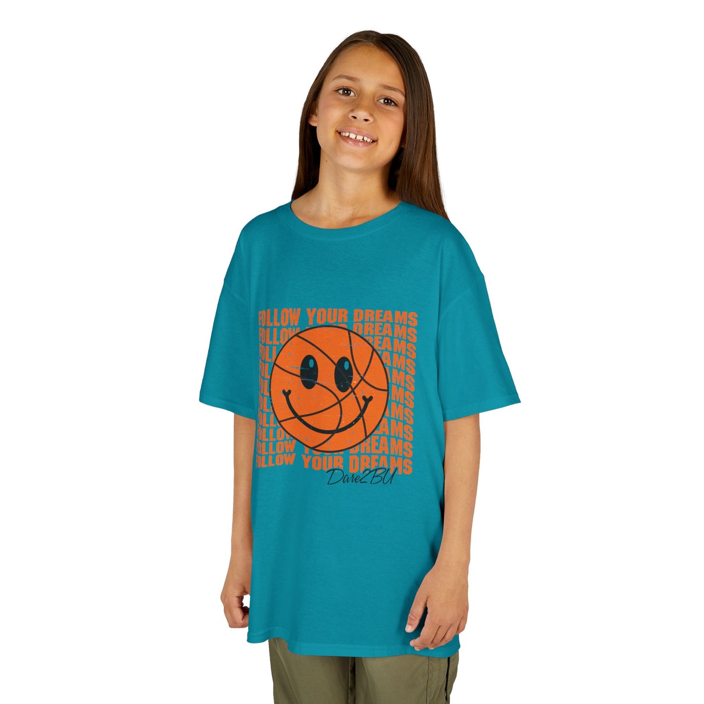Kids Tee — 'Follow Your Dreams' Smiley Basketball Graphic