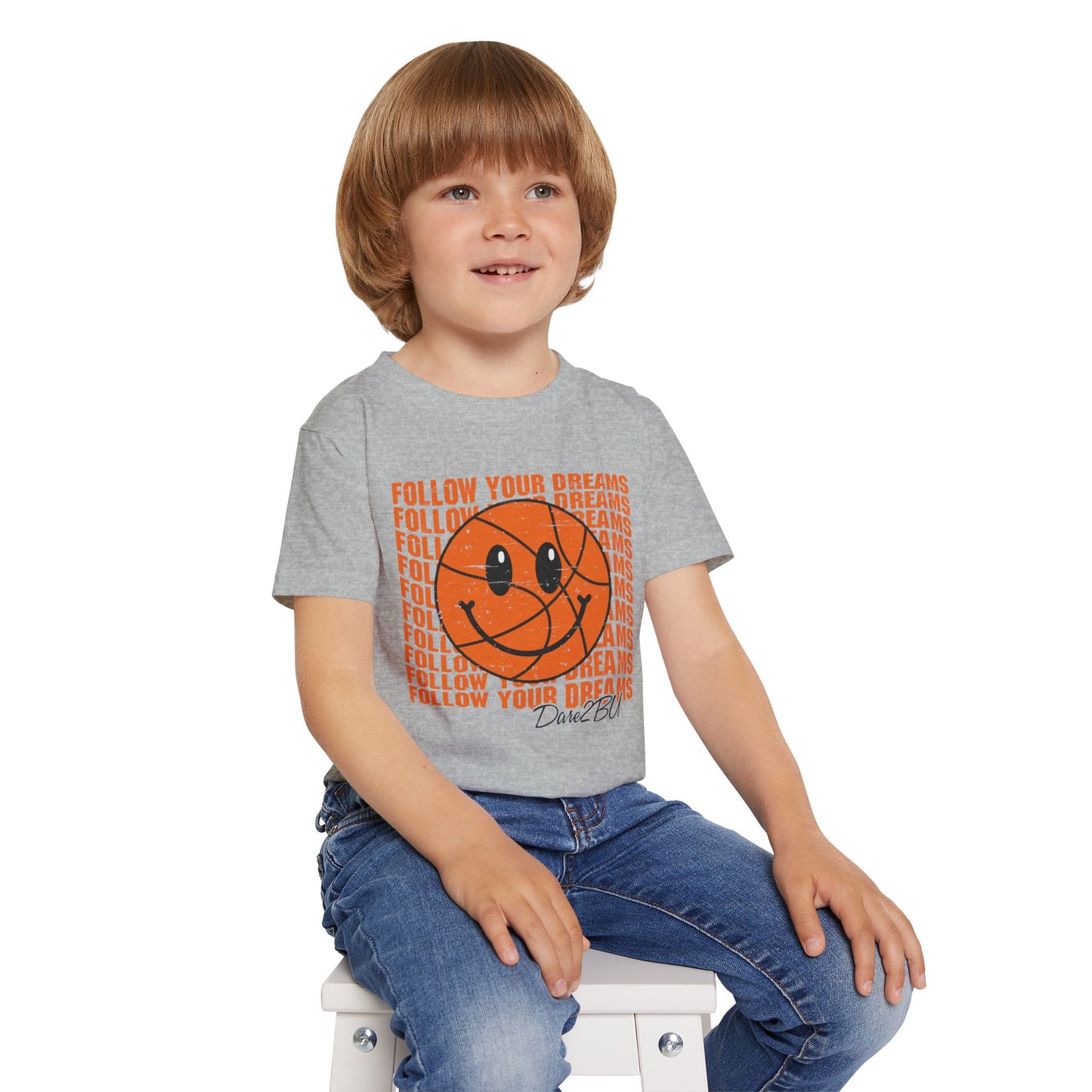 Toddler T-Shirt — 'Follow Your Dreams' Smiley Basketball Graphic