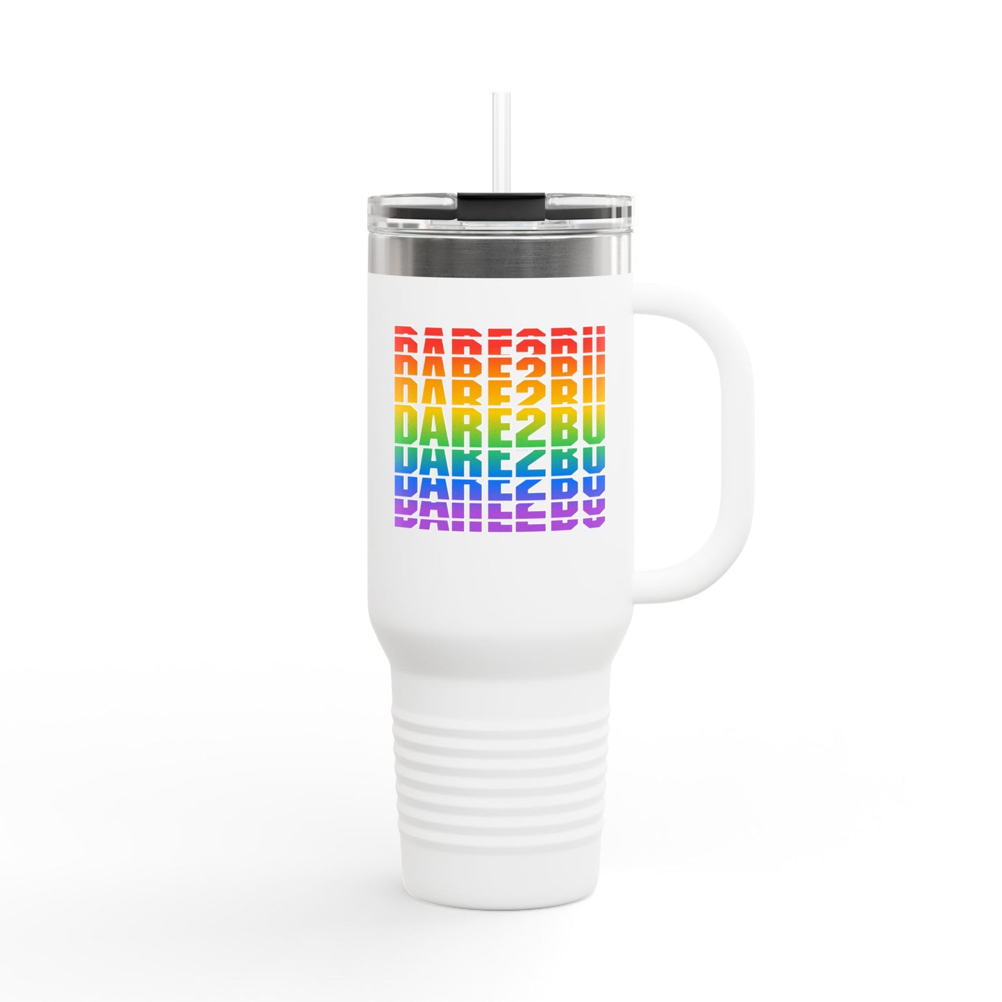 40oz Insulated Travel Mug — Rainbow "DARE2BU" Text Design