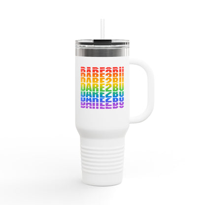40oz Insulated Travel Mug — Rainbow "DARE2BU" Text Design