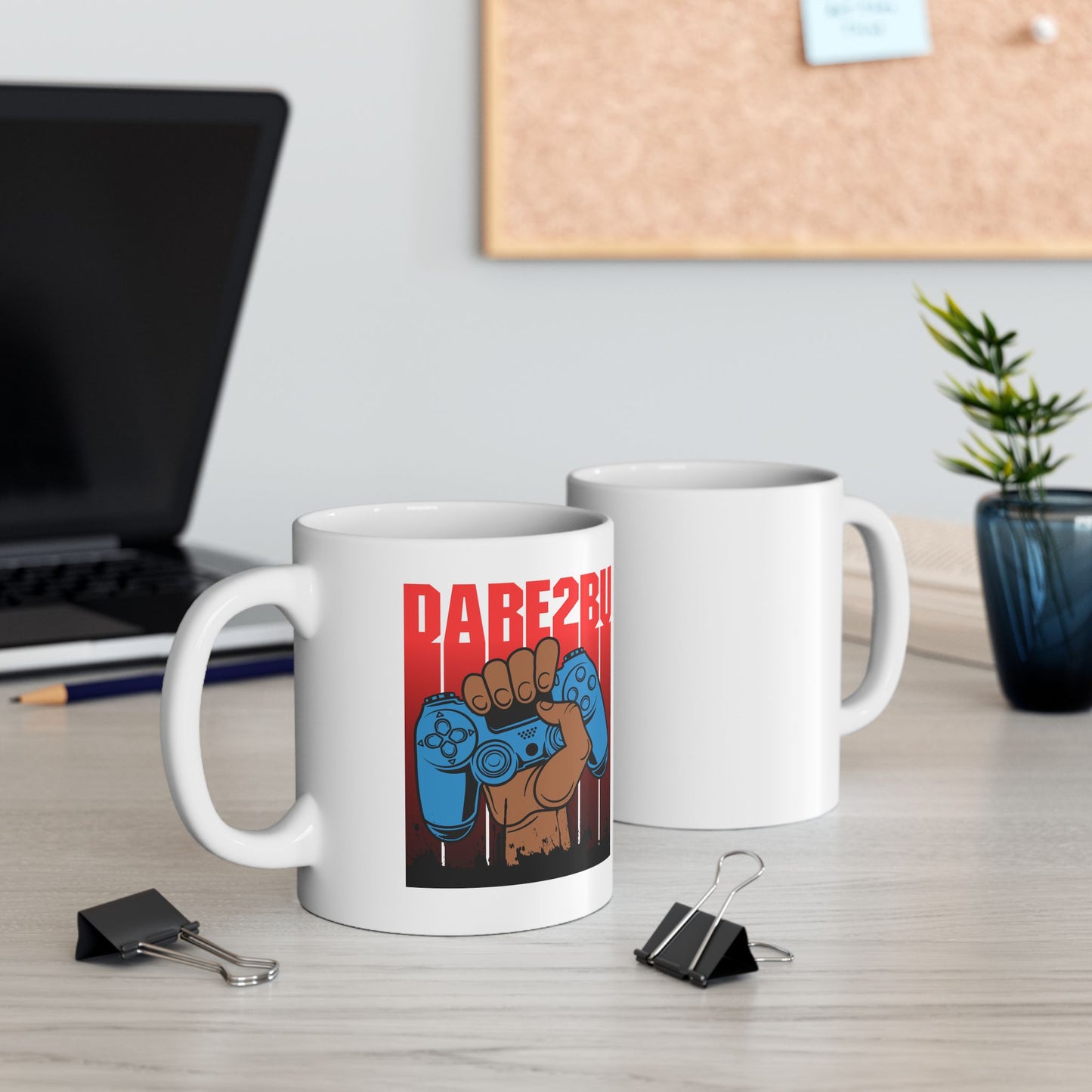 Gamer Fist Ceramic Mug — Blue Controller 'RARE2BU' Retro Gaming Coffee Cup (11oz/15oz)