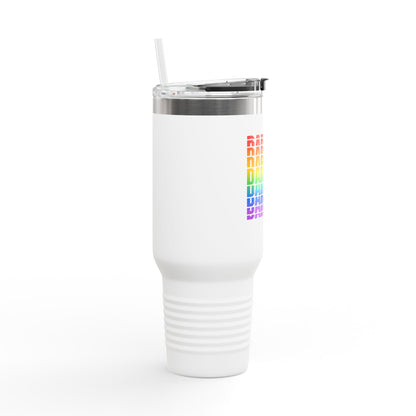 40oz Insulated Travel Mug — Rainbow "DARE2BU" Text Design
