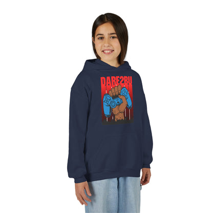 Gaming Fist Youth Hoodie – 'DARE2BU' Controller Graphic Sweatshirt