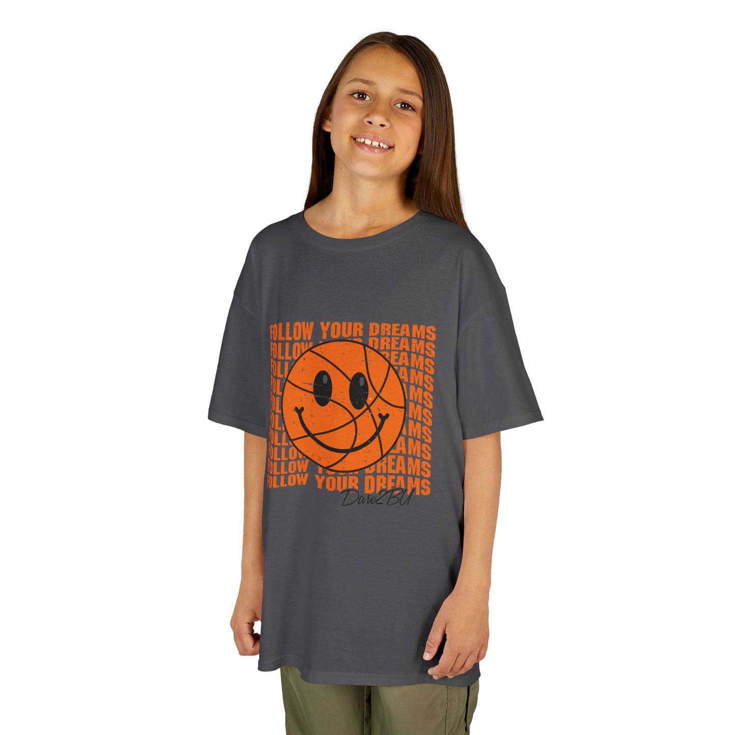 Kids Tee — 'Follow Your Dreams' Smiley Basketball Graphic